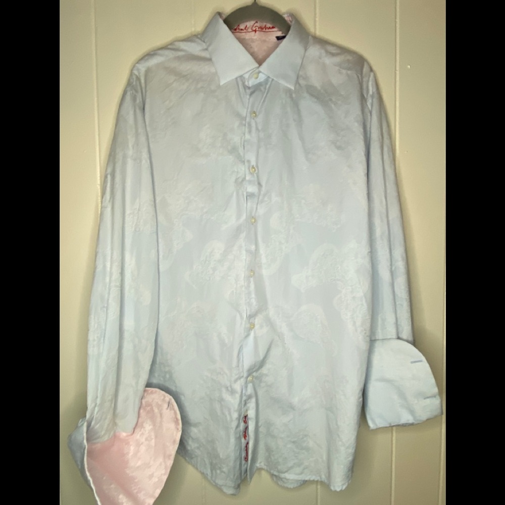 Robert Graham Floral Light Blue/pink Men's Long Sleeve Button Up Shirt Size XL.